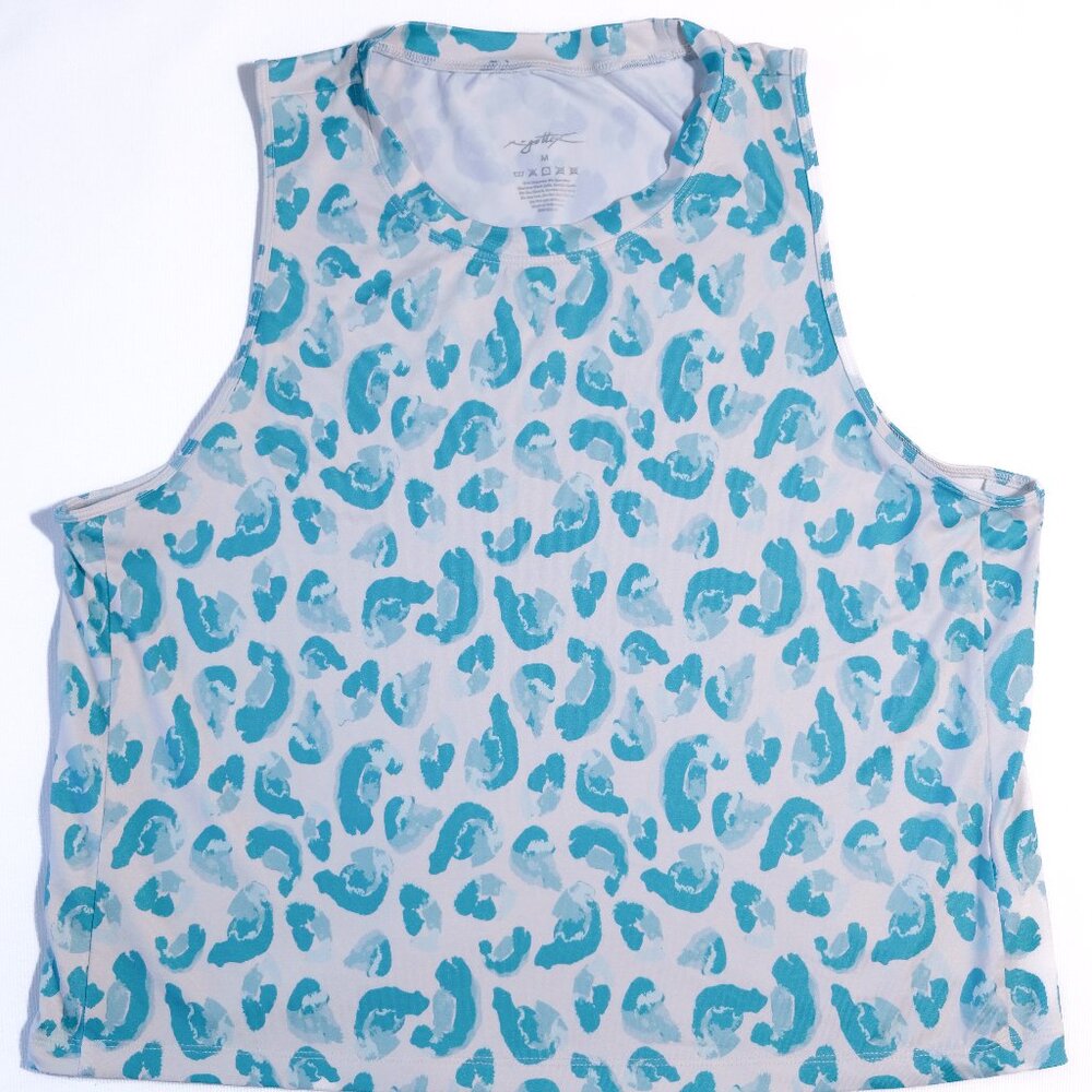 X by Gottex Aqua Leopard Print Crop Tank Top Active Swim Cover Womens M